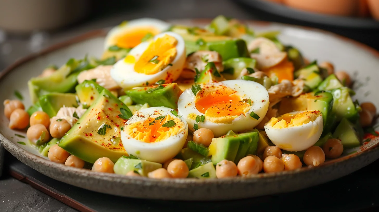 Avocado Chickpea Chicken Salad With Boiled Eggs