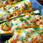 Buffalo Chicken Zucchini Boats