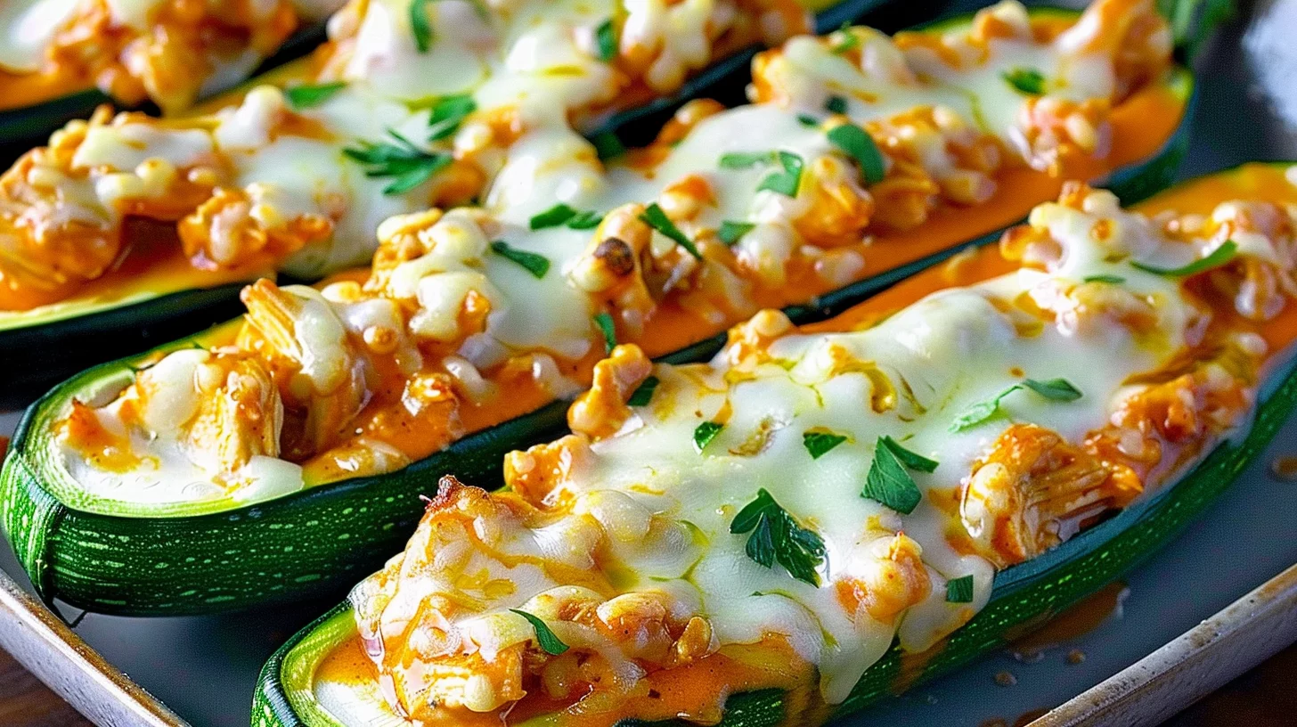 Buffalo Chicken Zucchini Boats