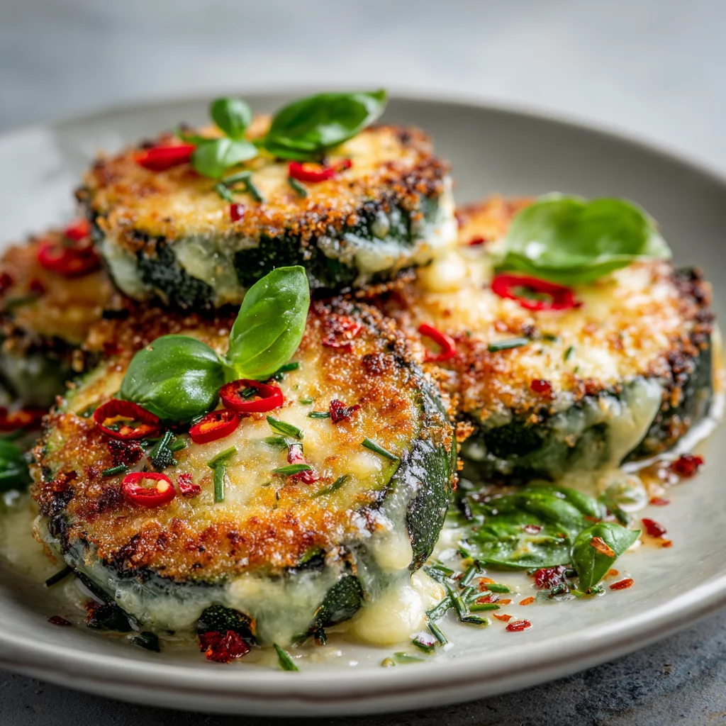 Cheesy Garlic Zucchini Steaks