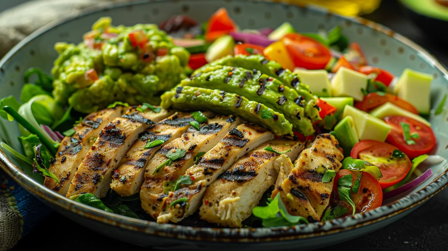 Fresh Grilled Chicken Guacamole Salad Bowl