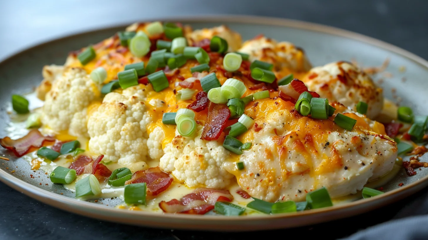 Loaded Cauliflower and Chicken Bake