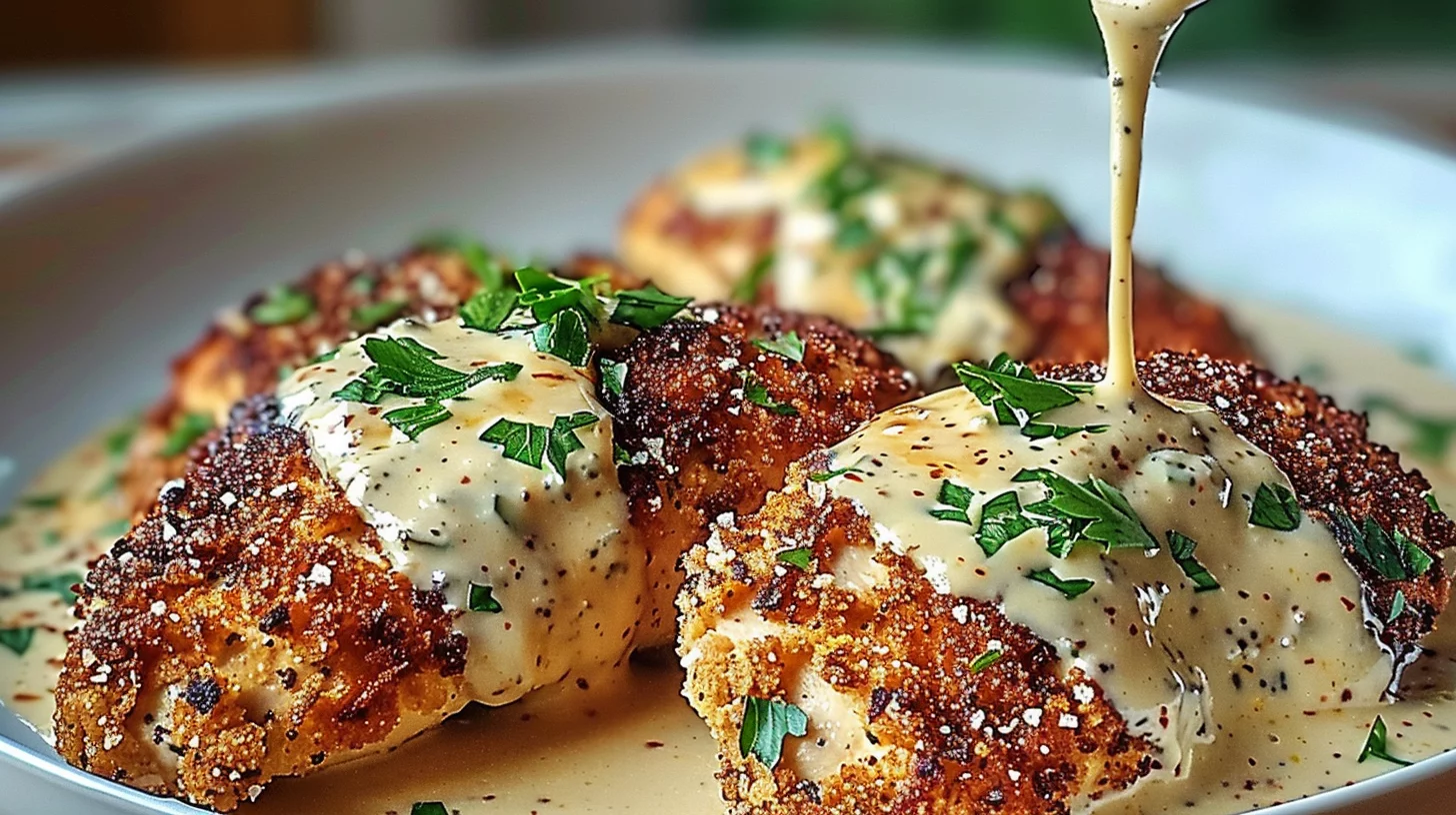 Parmesan Crusted Chicken With Creamy Garlic Sauce