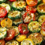 Roasted Garlic Parmesan Zucchini Squash and Tomatoes