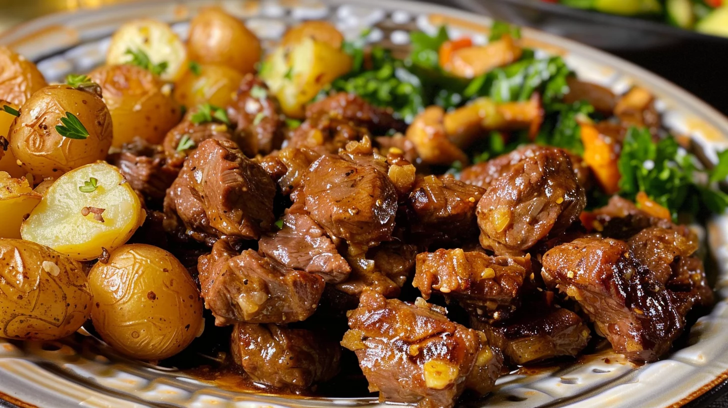 Slow Cooker Garlic Butter Beef Bites and Potatoes