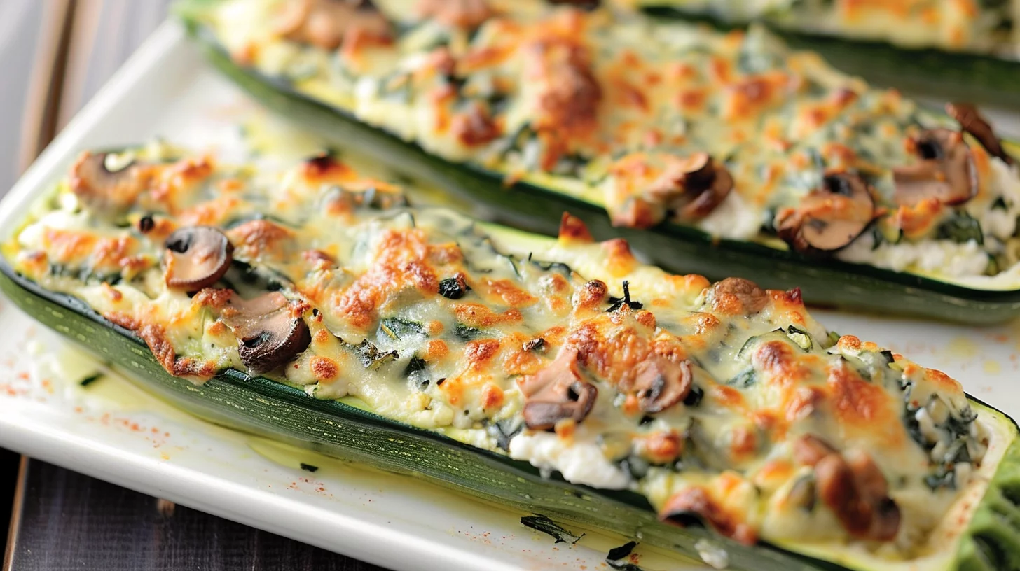 Spinach Mushroom and Ricotta Stuffed Zucchini