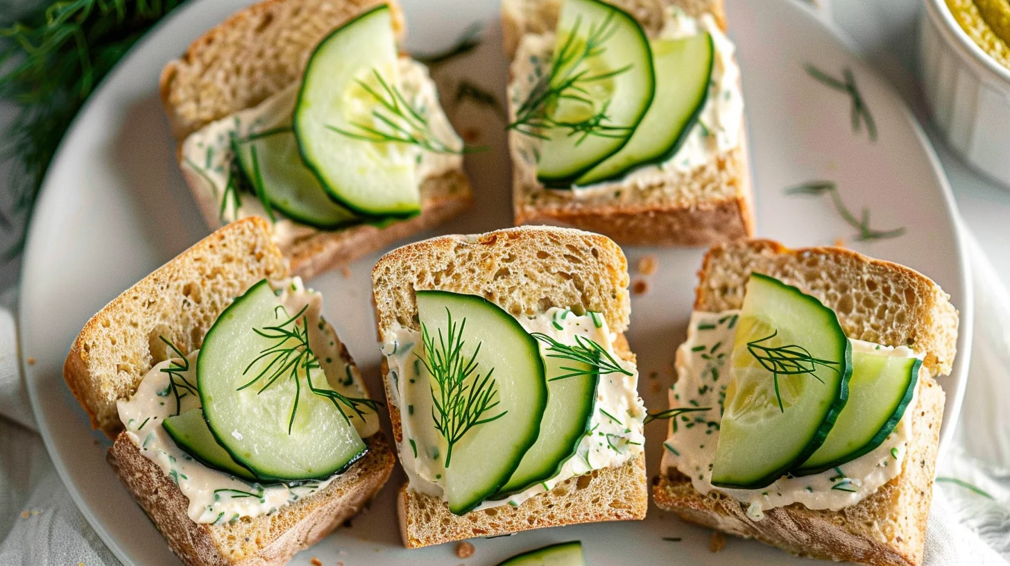 Vegan Cucumber Tea Sandwiches With Dill Cream Cheese
