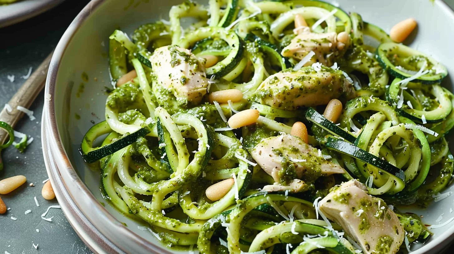 Zucchini Noodles With Pesto and Chicken