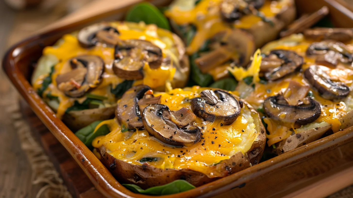Cheesy Twice-baked Stuffed Potatoes With Spinach and Mushrooms