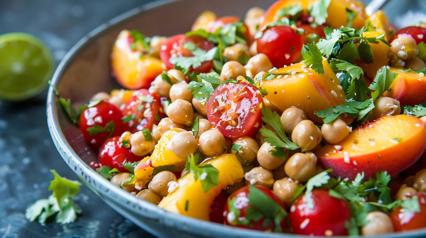 Chickpea Peach Salad With Honey Lime Dressing
