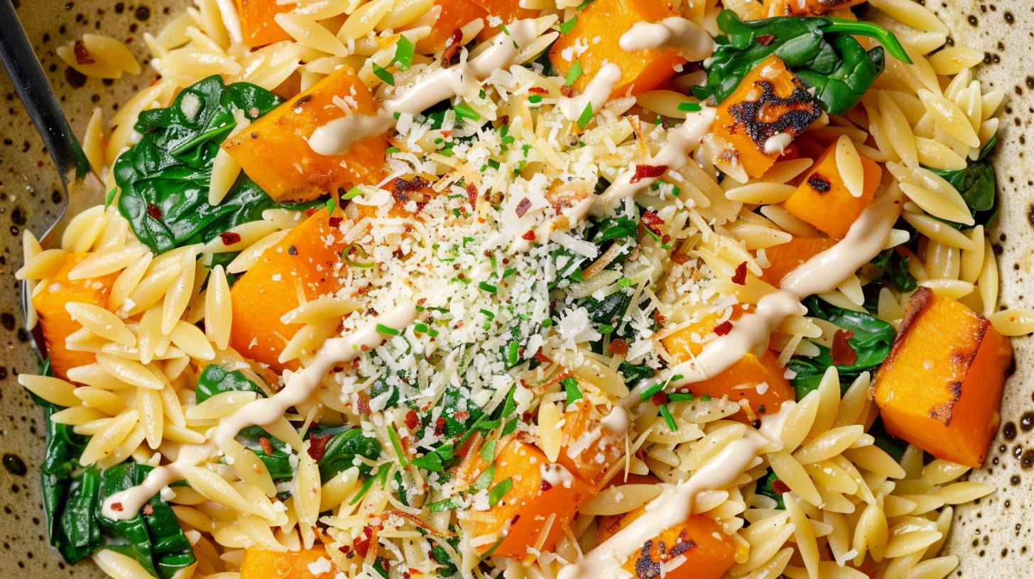 Creamy Orzo With Roasted Butternut Squash and Spinach