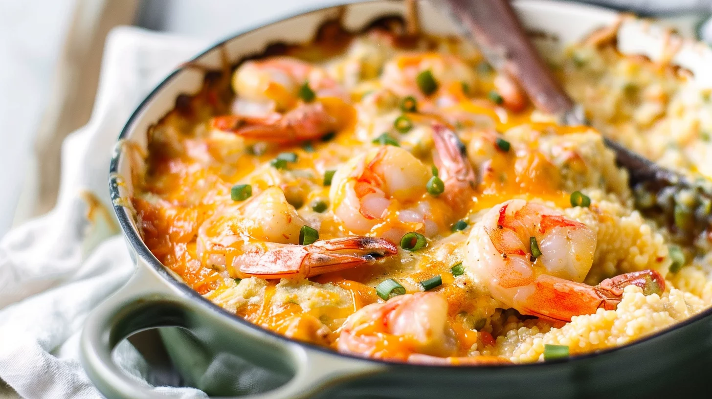 Creamy Shrimp and Grits Casserole With Cheddar Crust