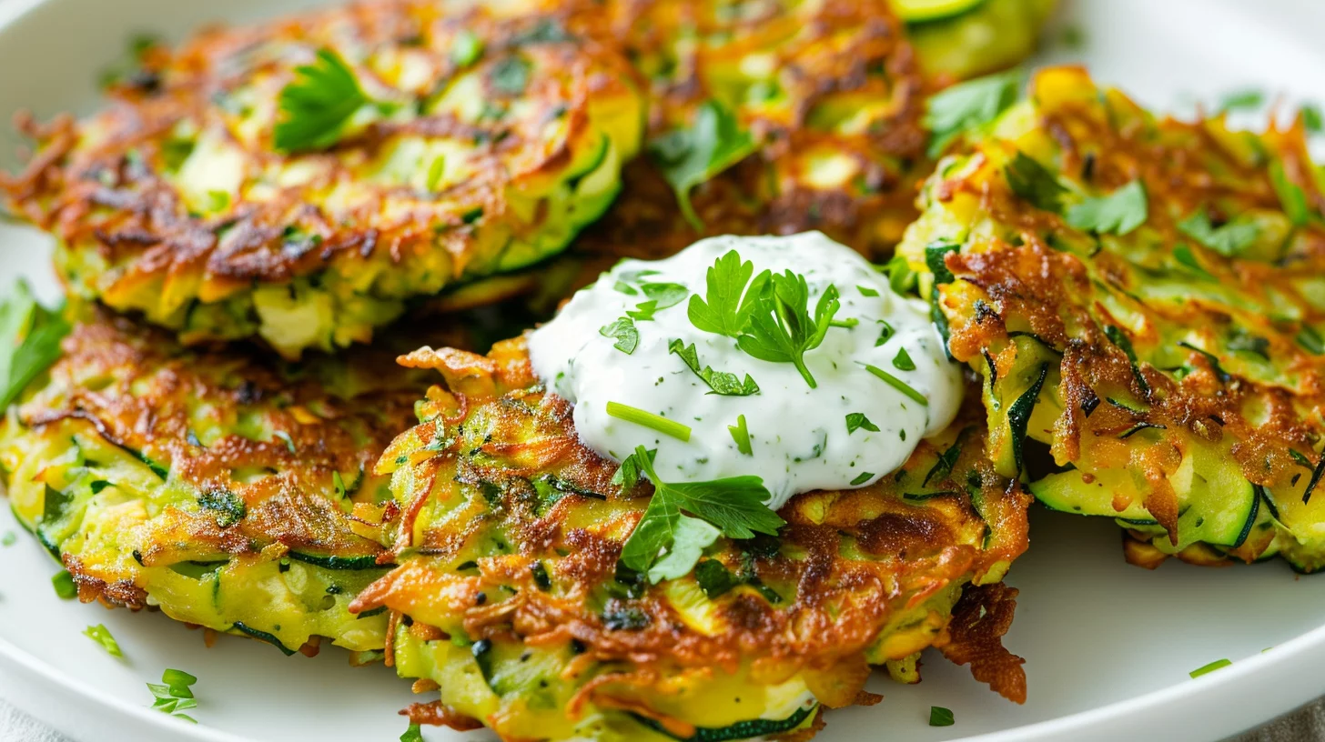 Crispy Zucchini Fritters With Herb Yogurt Sauce