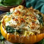 Garlic Parmesan Stuffed Spaghetti Squash W Chicken and Spinach