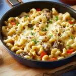 High Protein Philly Cheesesteak Mac and Cheese