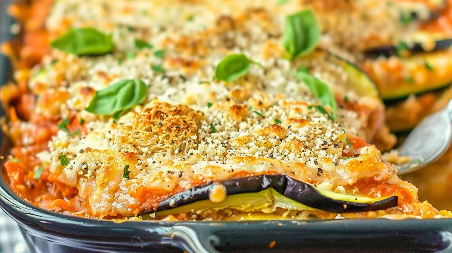 Layered Eggplant Zucchini Parmesan Casserole