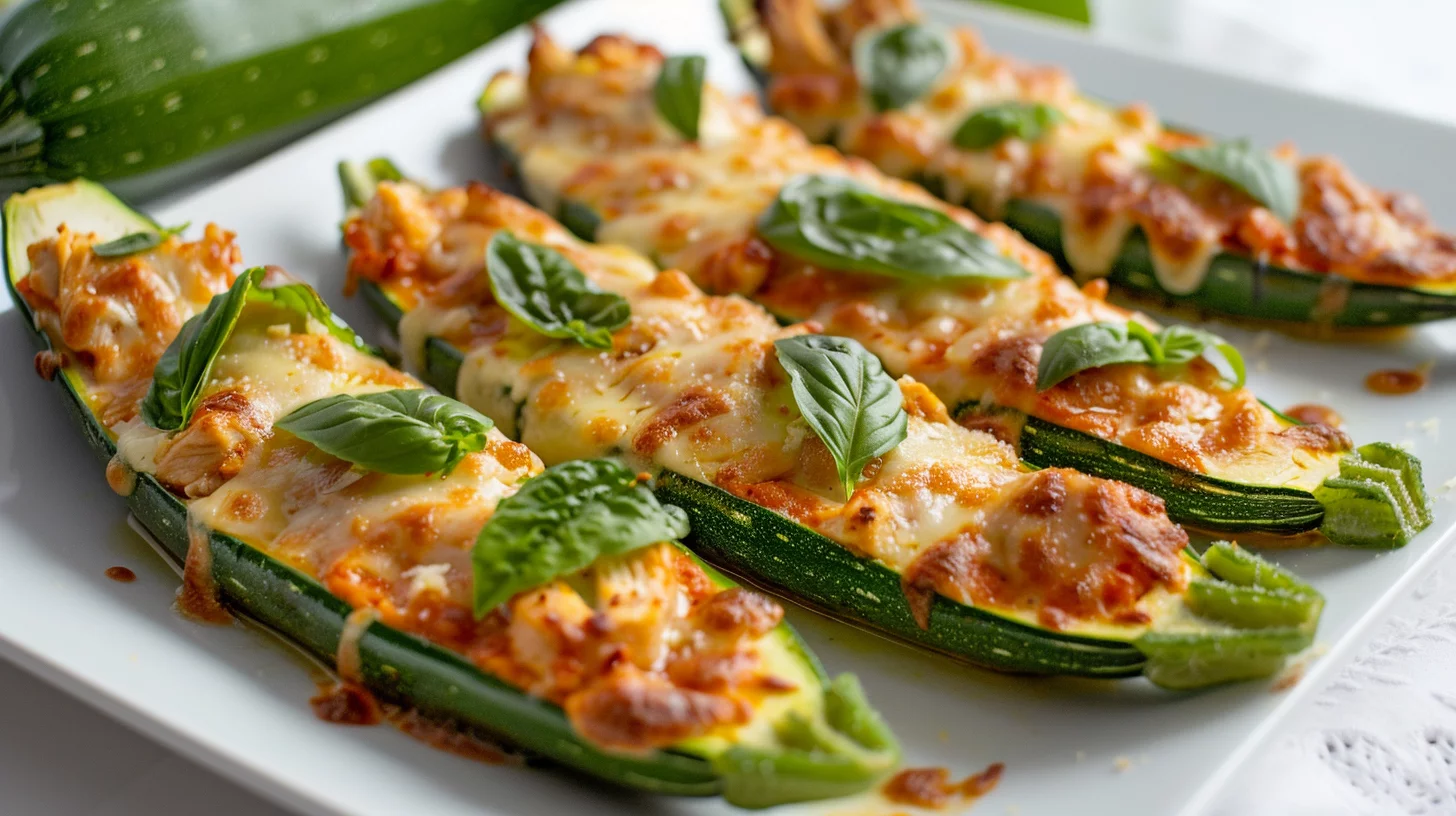 Low Carb Chicken Parmesan Zucchini Boats