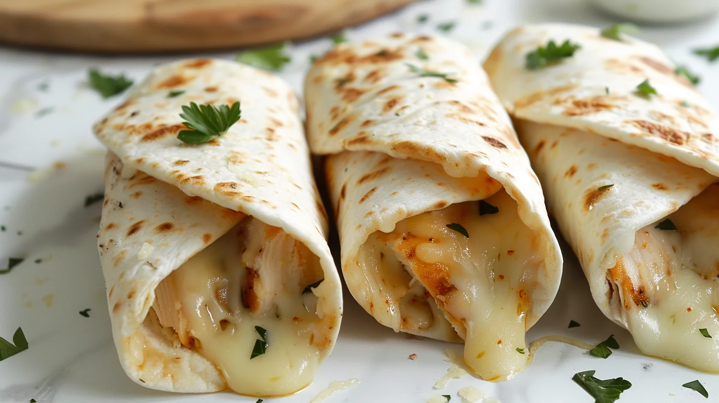 Ooey Gooey Cheesy Garlic Chicken Wraps