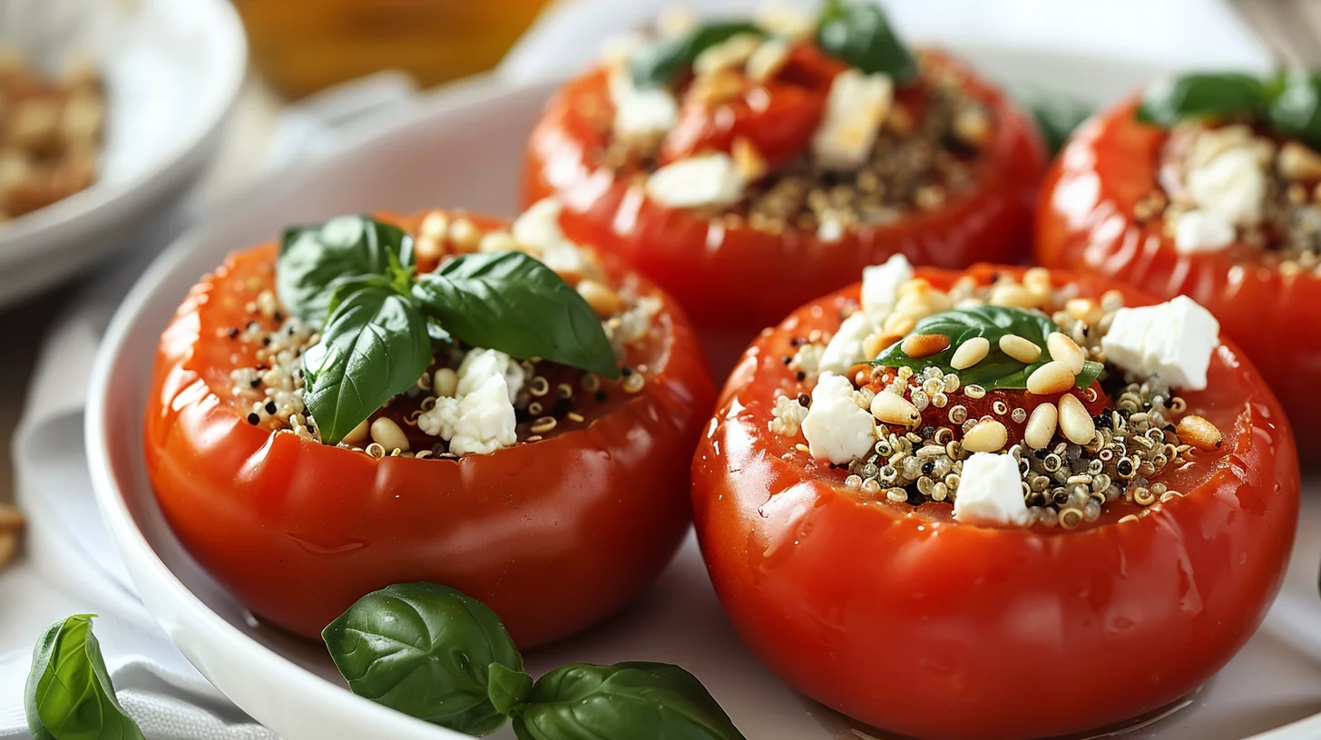 Quinoa Stuffed Tomatoes With Basil and Pine Nuts