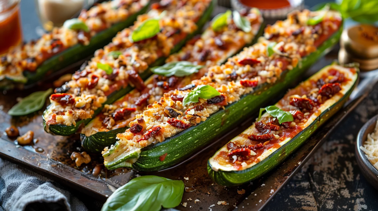 Ricotta Stuffed Zucchini Boats With Basil Marinara