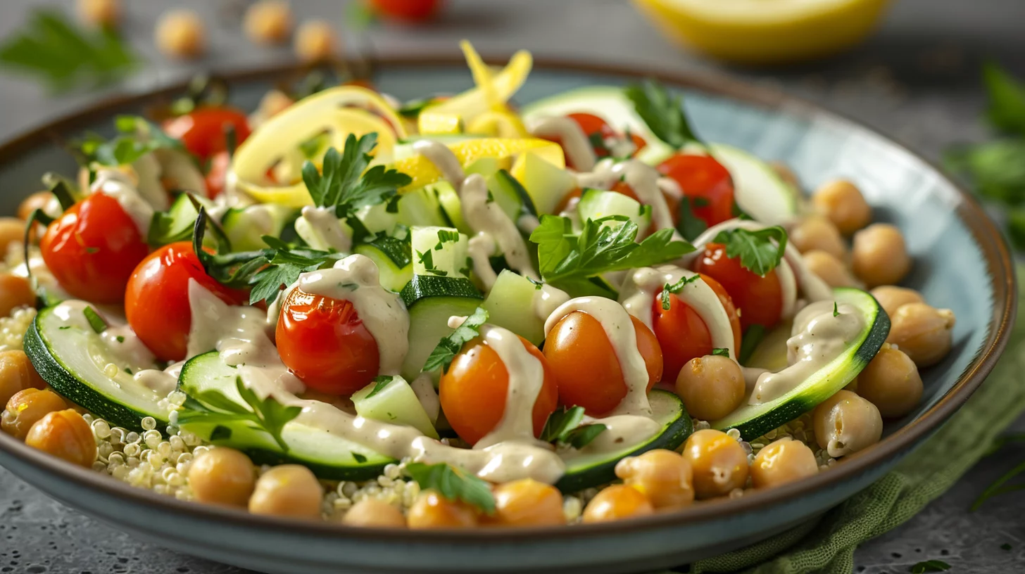Roasted Zucchini and Chickpea Bowl With Lemon Tahini