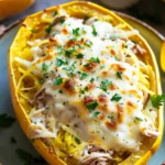 Skinny Chicken Alfredo Stuffed Spaghetti Squash