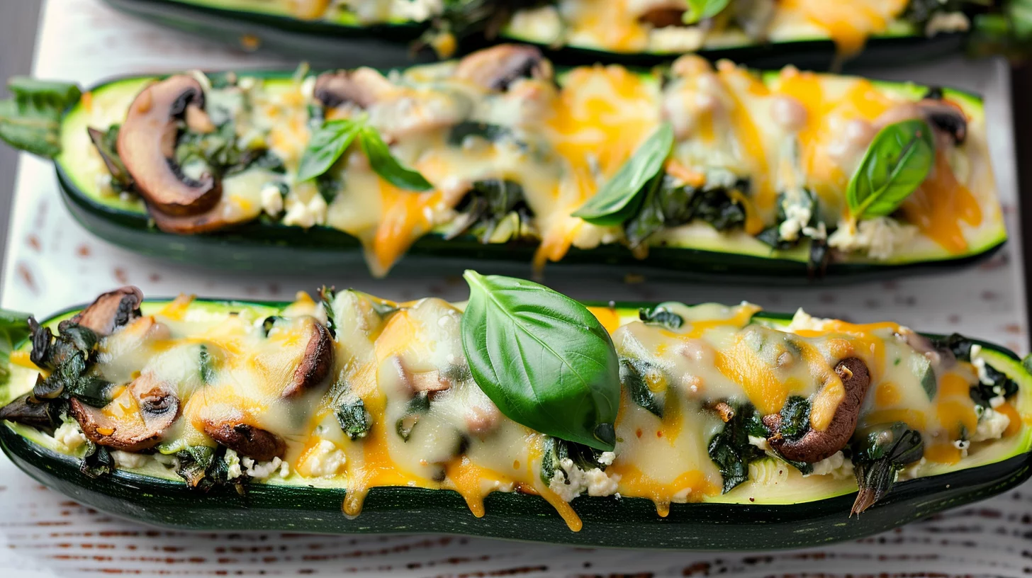Spinach Mushroom and Ricotta Stuffed Zucchini Boats Recipe