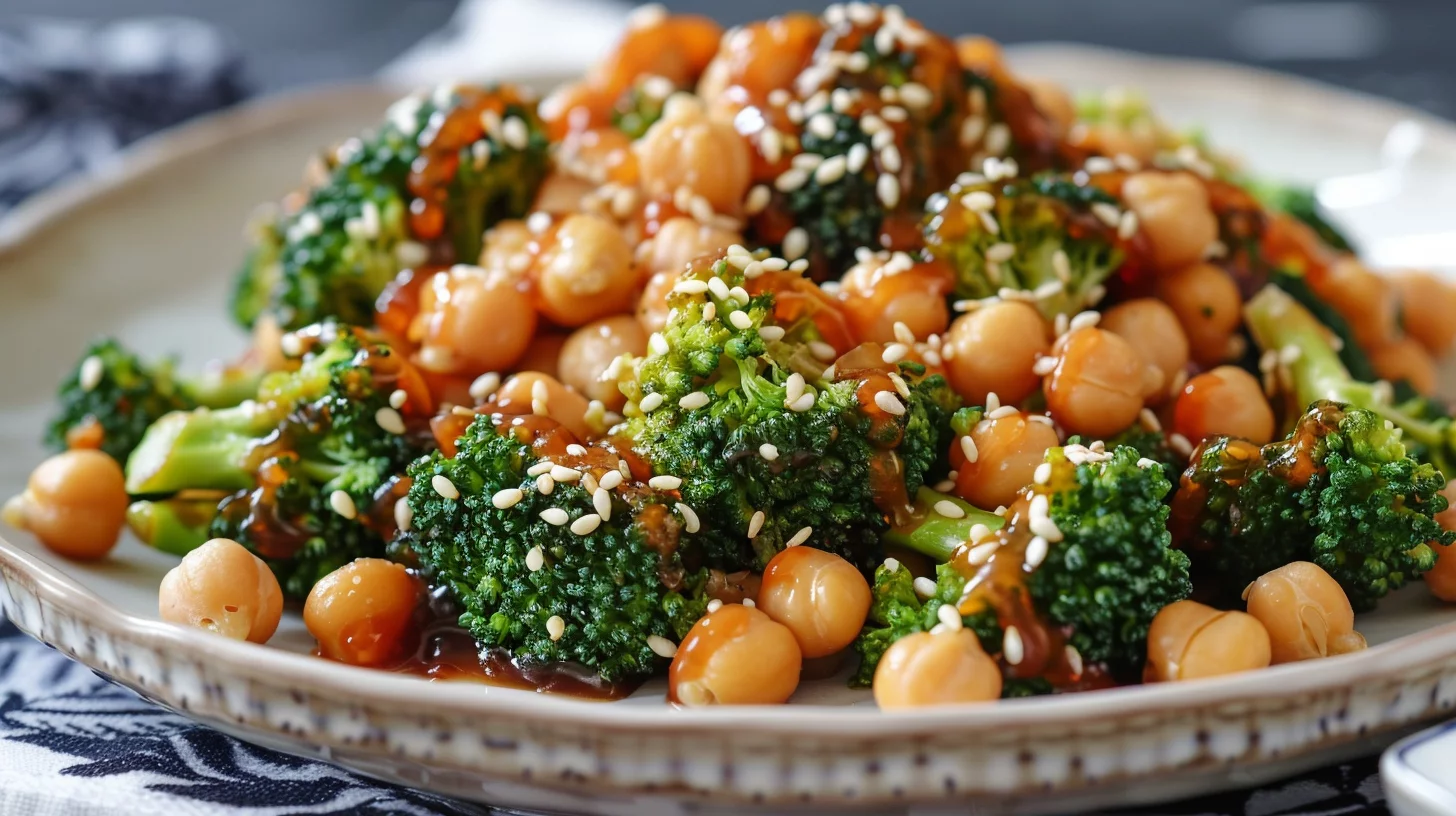 Sticky Sesame Chickpeas and Broccoli