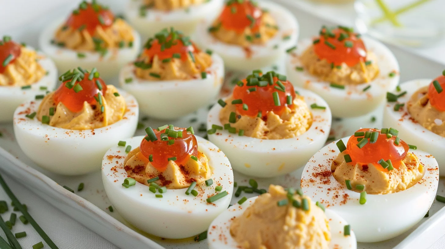 Sweet and Spicy Pepper Jelly Deviled Eggs