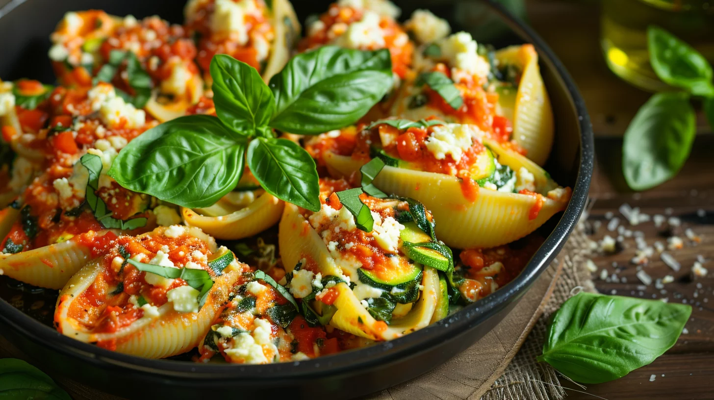 Zucchini Ricotta Stuffed Shells With Spinach Marinara