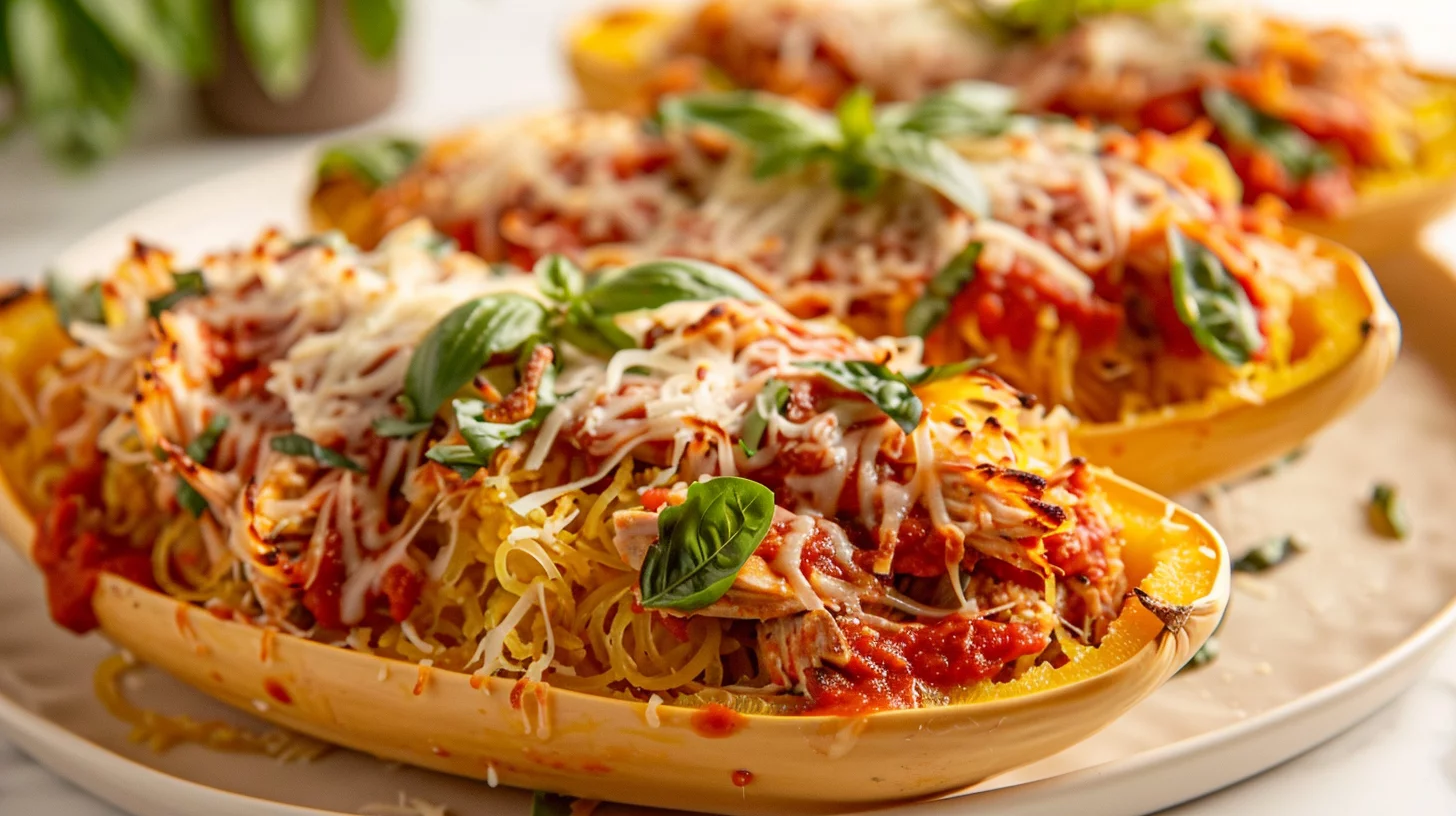 Baked Chicken Parmesan Spaghetti Squash Boats
