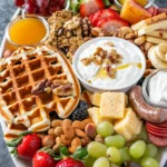 Breakfast Charcuterie Board With Waffles and Fruit
