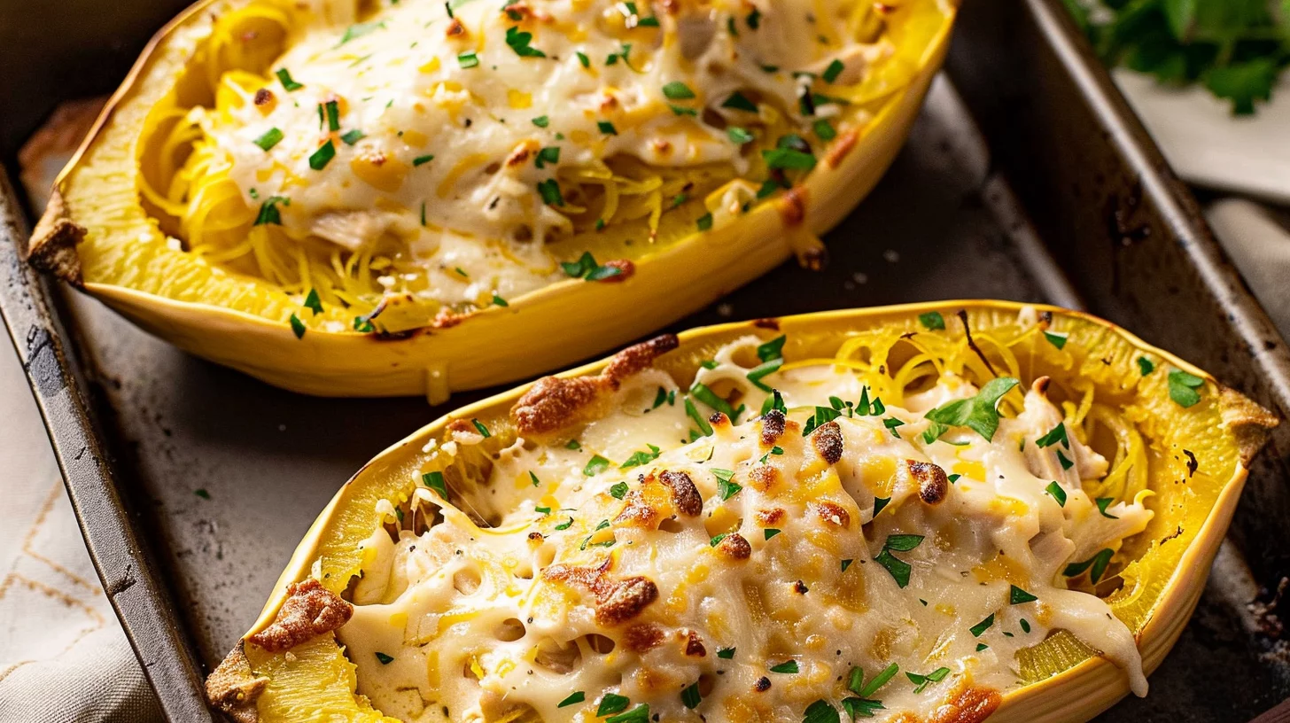 Chicken Alfredo Spaghetti Squash Boats