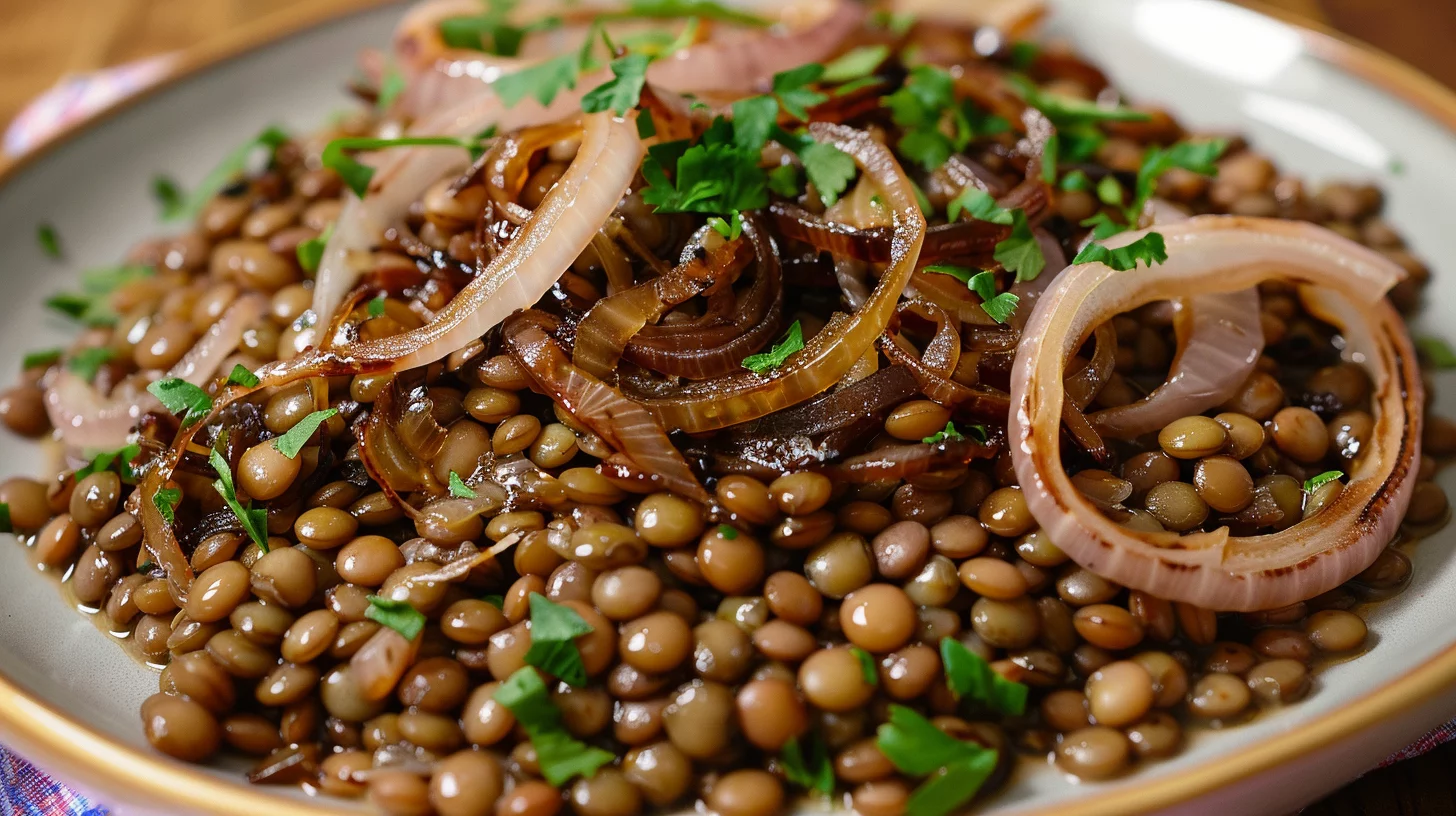 Cider Braised Lentils With Caramelized Onions