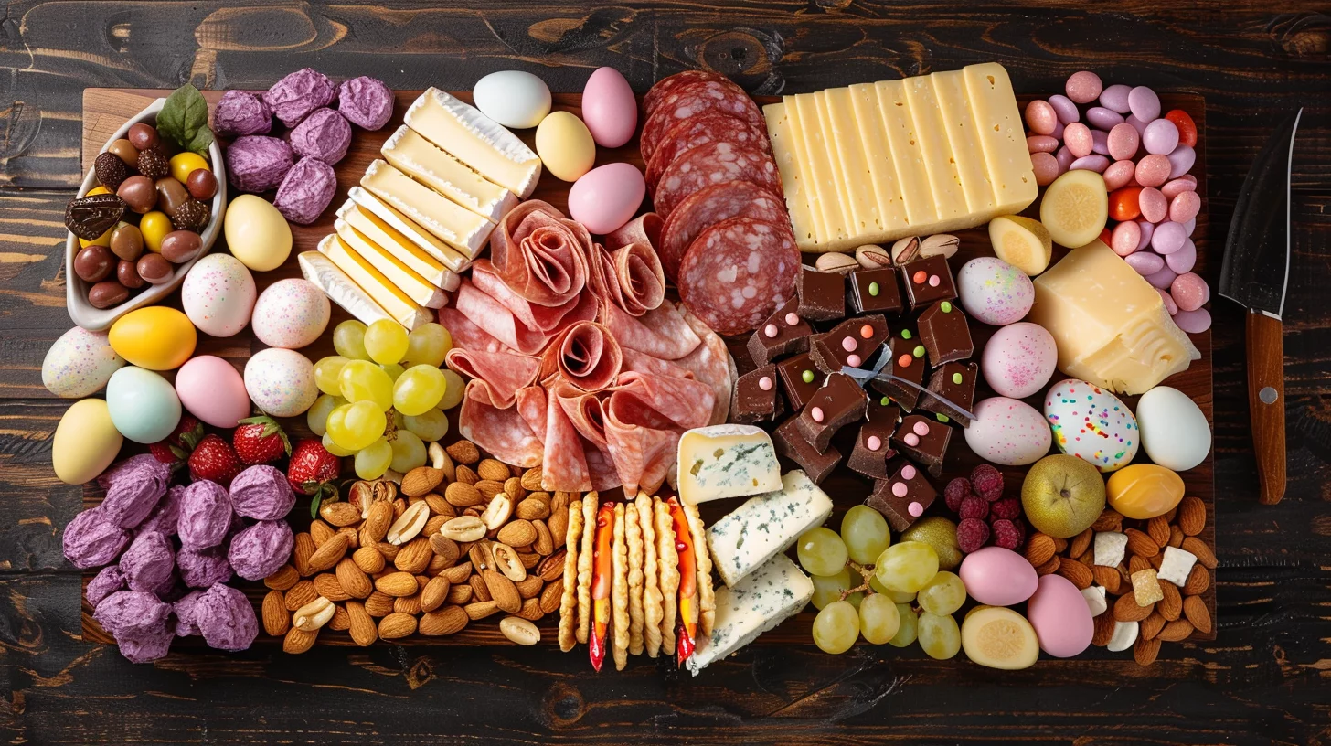 Easter Charcuterie Board With Pastel Candies