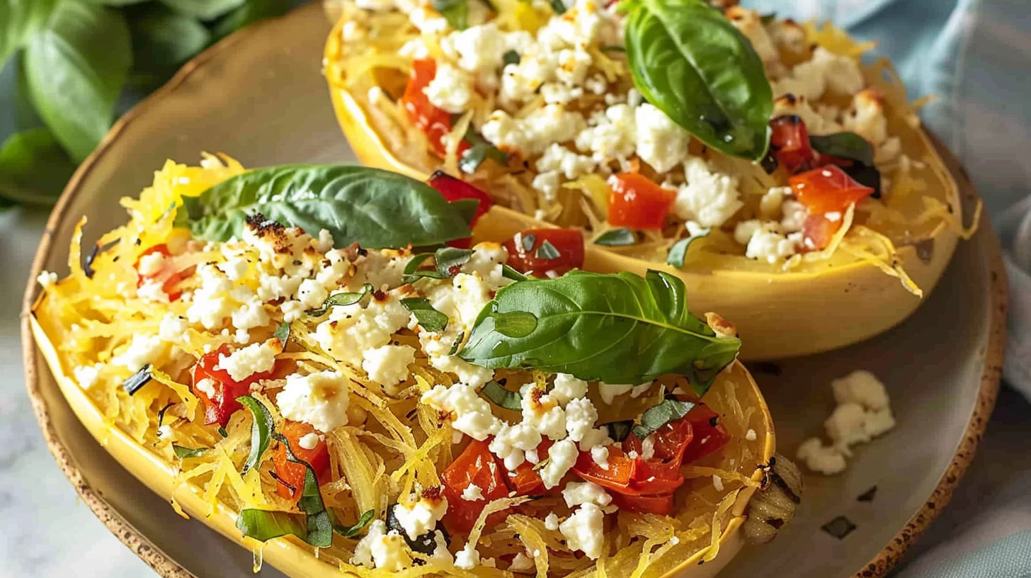 Easy Baked Feta Spaghetti Squash Wtomato and Peppers