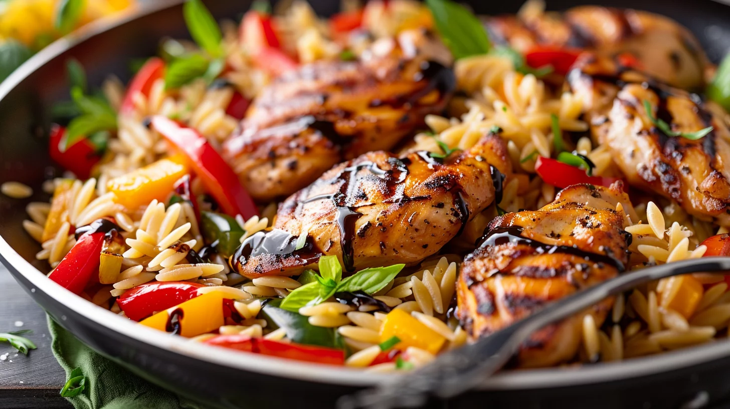 Easy One Pan Balsamic Chicken Orzo With Vegetables