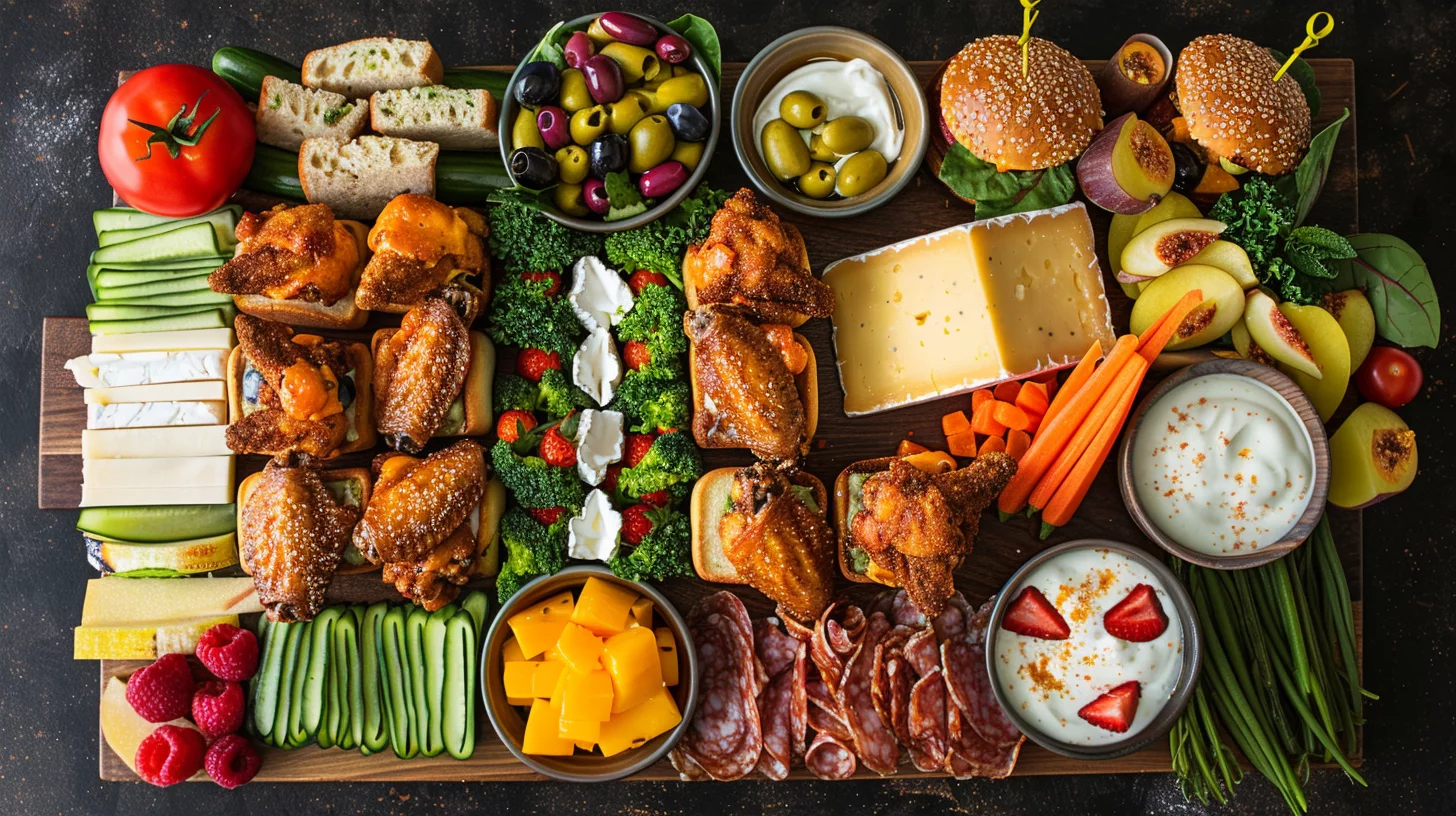 Game Day Charcuterie Board With Wings and Sliders