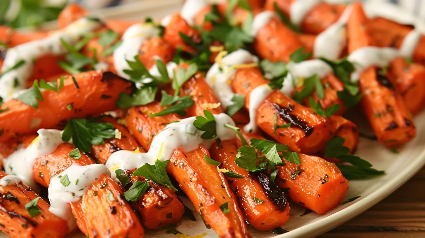 Garlic Herb Roasted Carrots With Yogurt Sauce