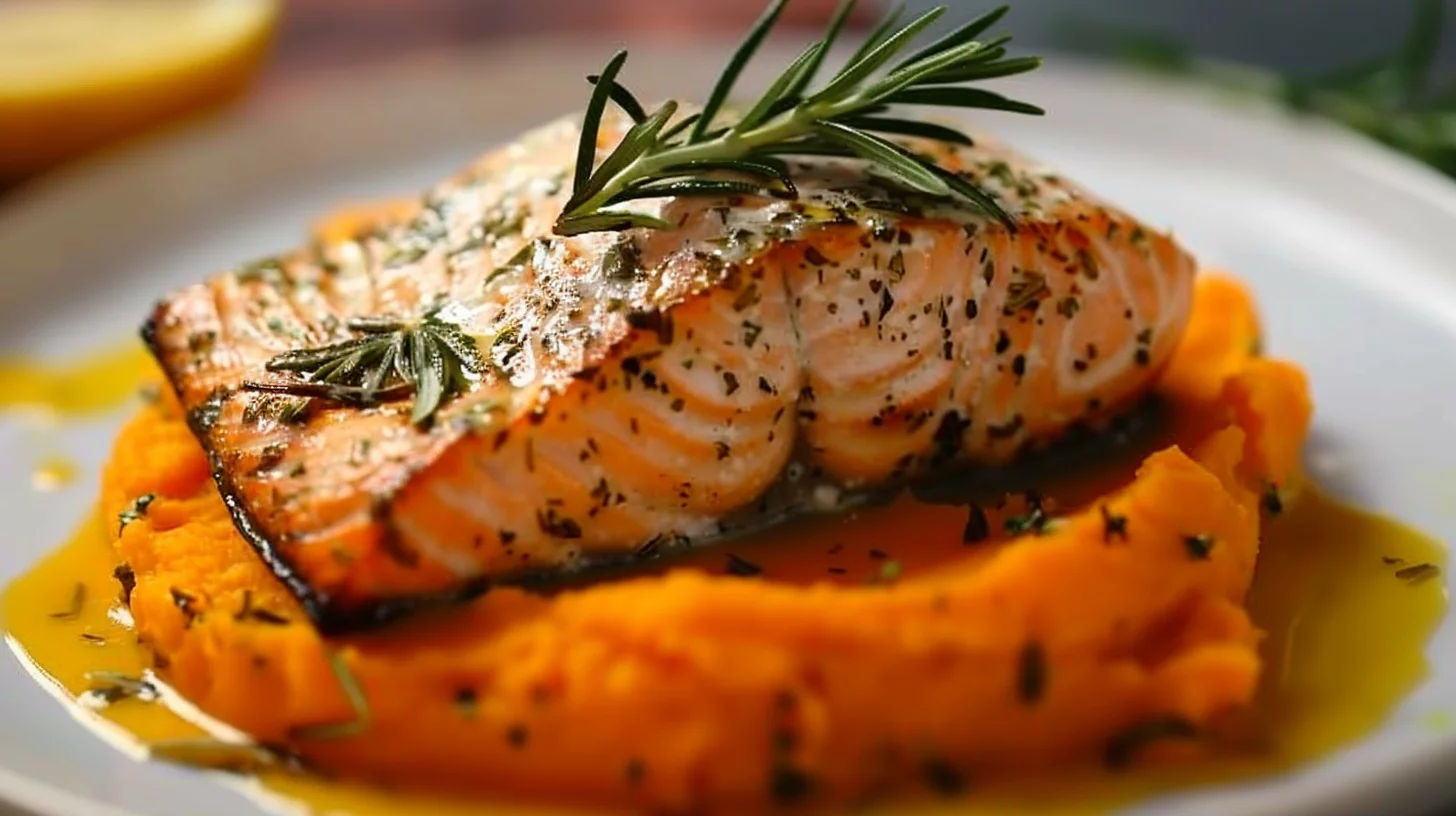 Herb Roasted Salmon With Sweet Potato Mash