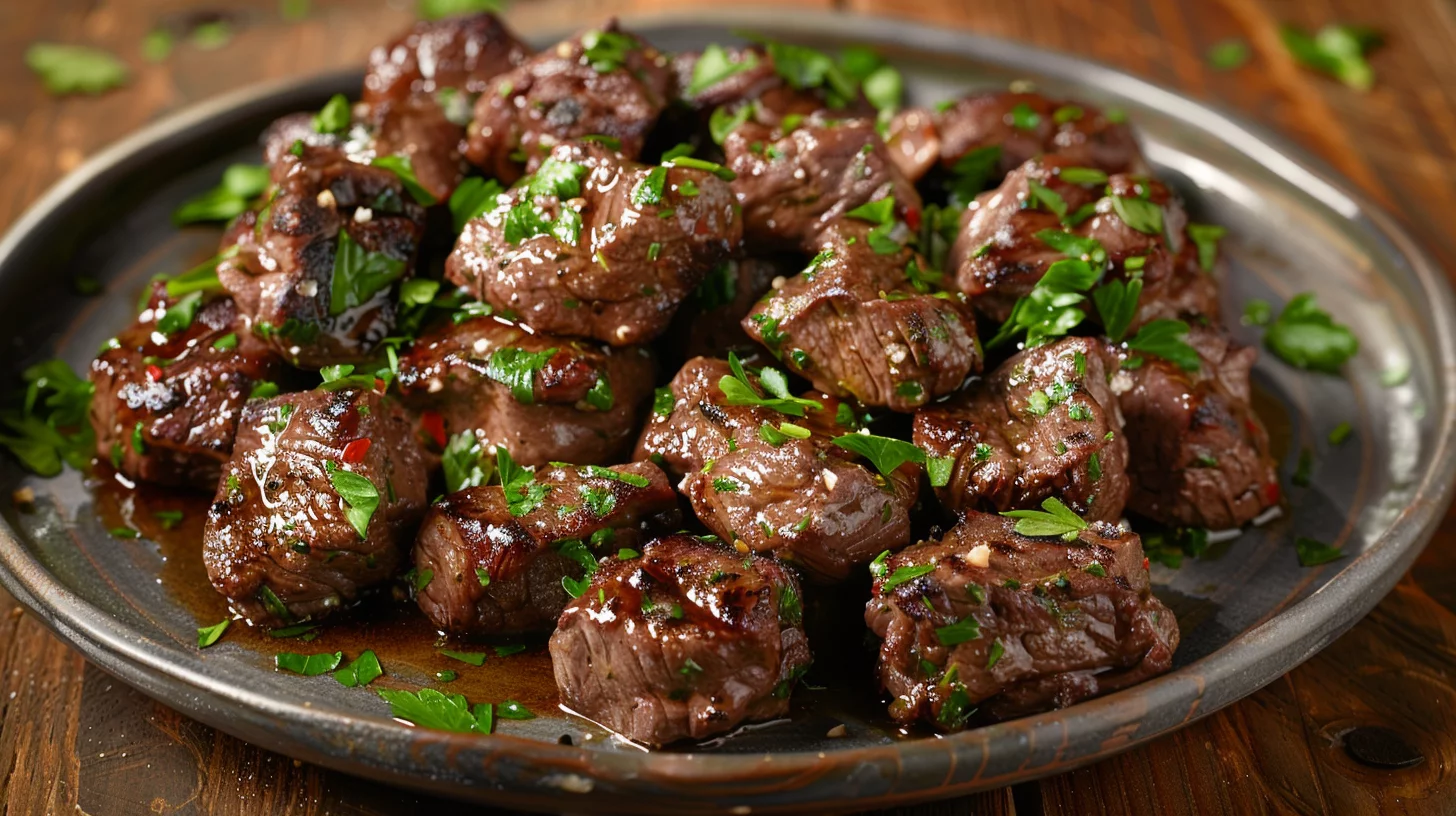 High Protein Slow Cooker Garlic Buttered Beef Bites