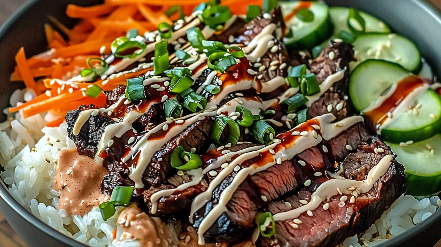 Korean Bbq Steak Rice Bowls With Spicy Cream Sauce