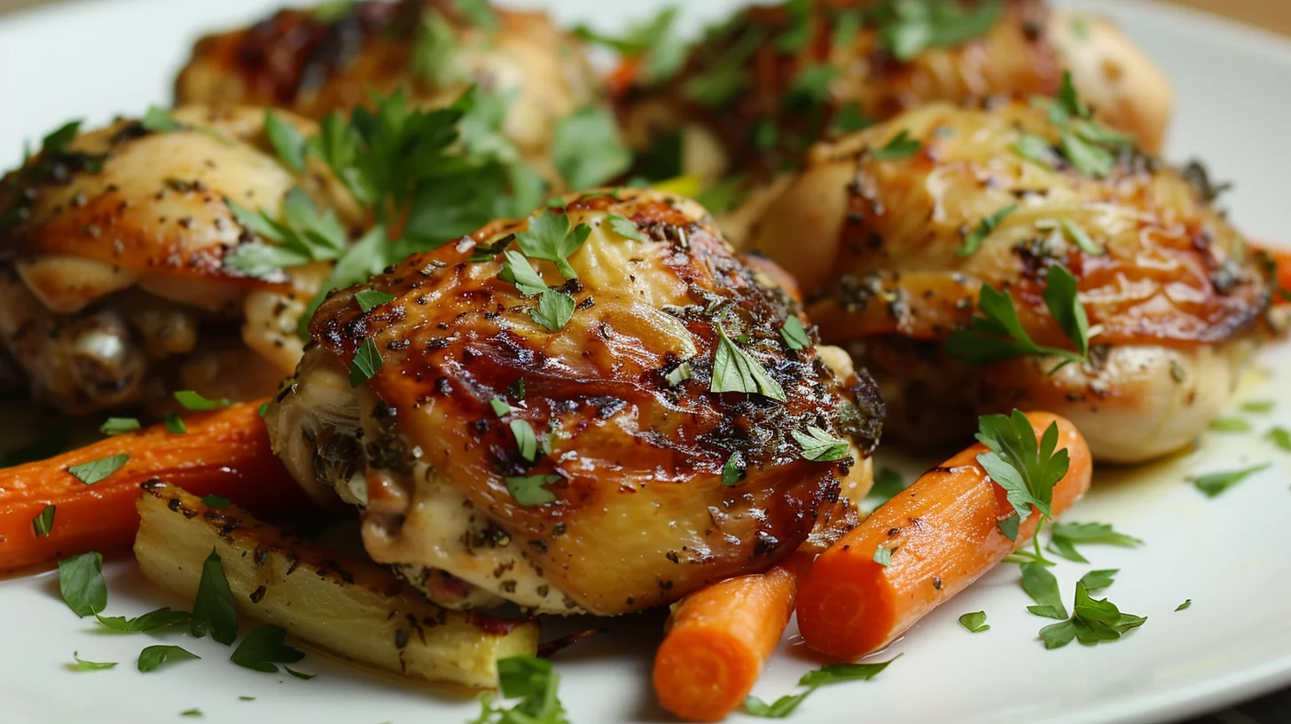 Lemon Herb Roast Chicken Thighs With Carrots And Parsnips