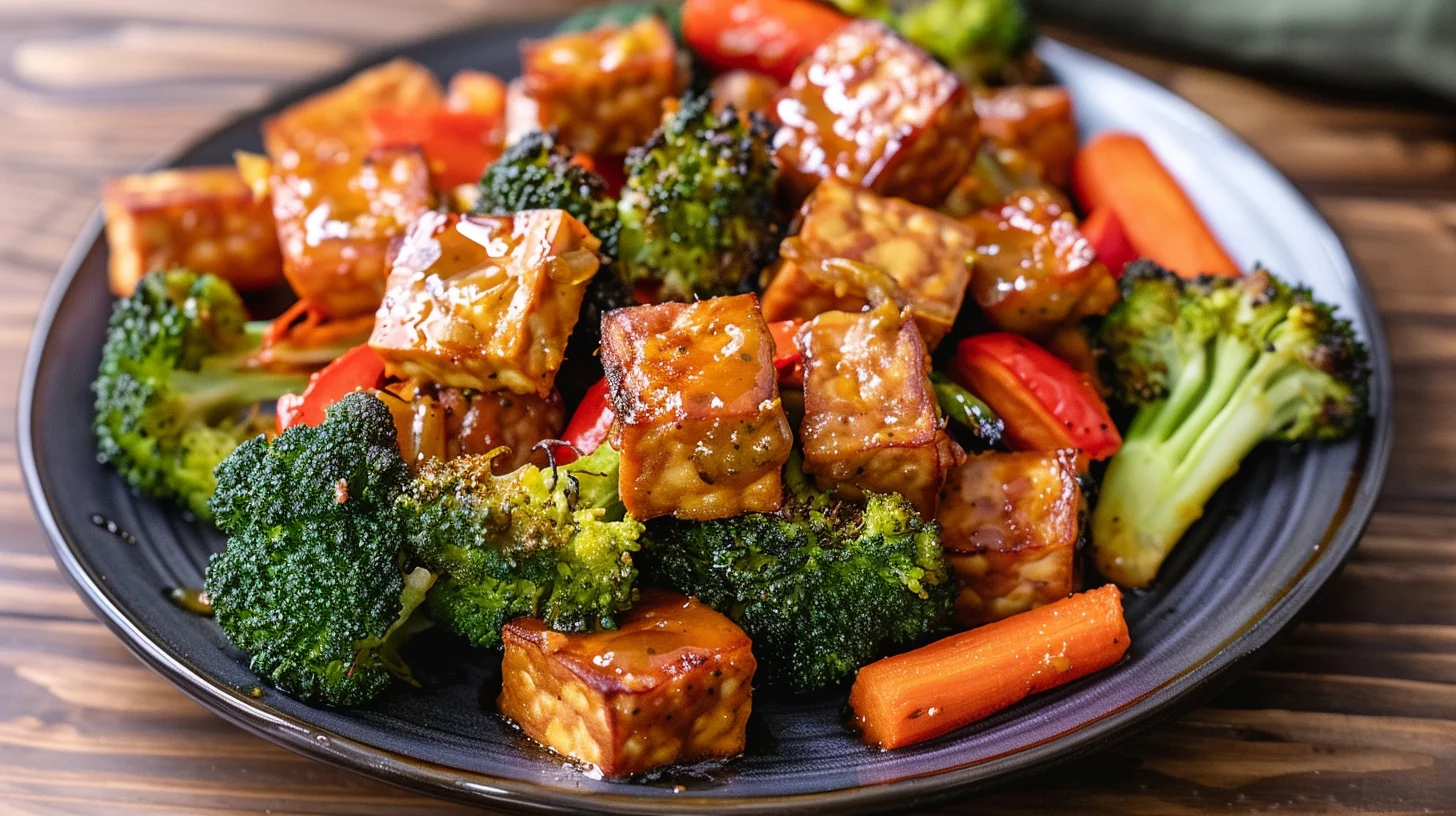 Maple Mustard Roasted Tempeh And Veggies