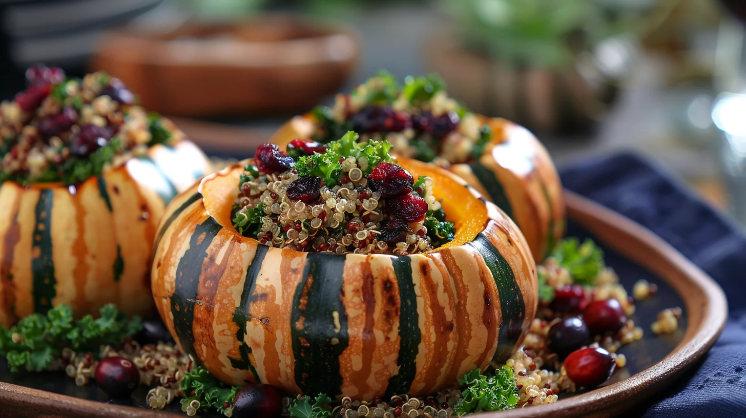 Quinoa Cranberry Kale Stuffed Delicata Squash