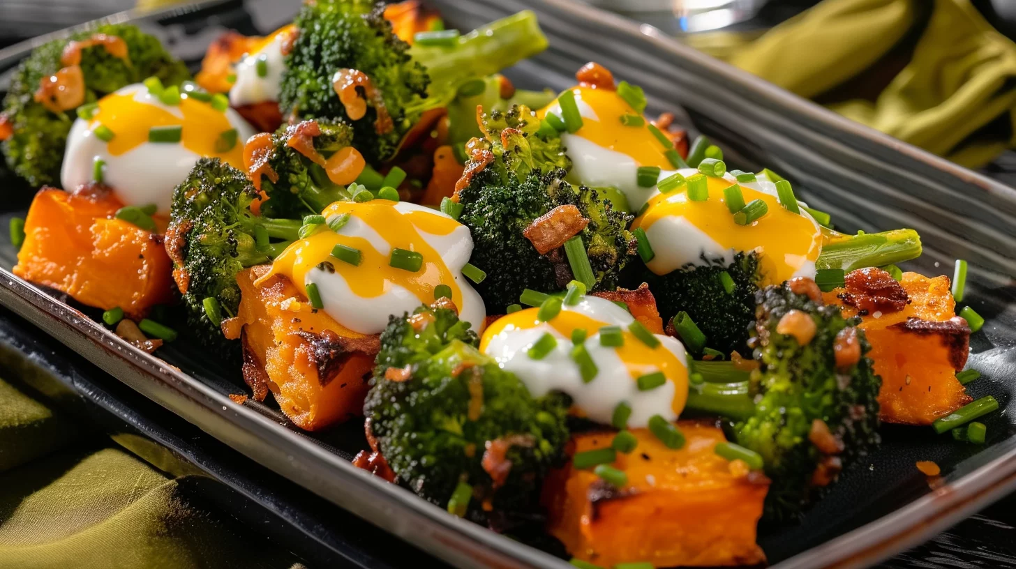Roasted Broccoli And Cheddar Stuffed Sweet Potatoes