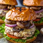 Roasted Garlic Mushroom And Swiss Turkey Burgers