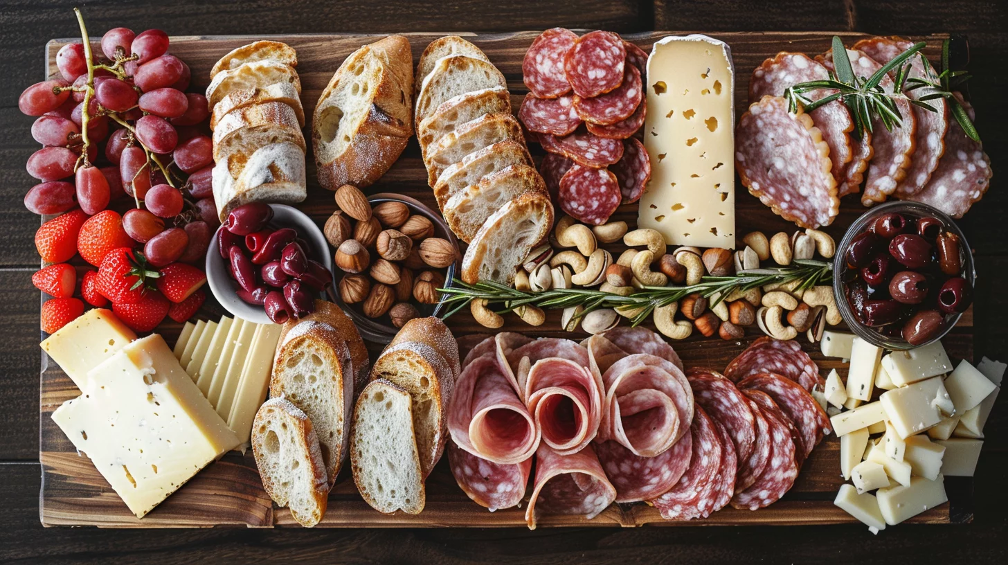 Rustic Wooden Charcuterie Board Spread