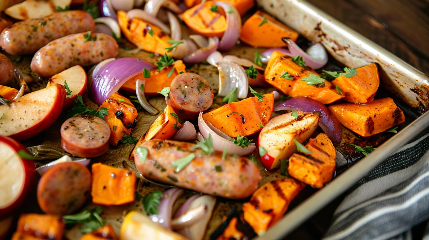 Sheet Pan Sausage Apples And Sweet Potatoes