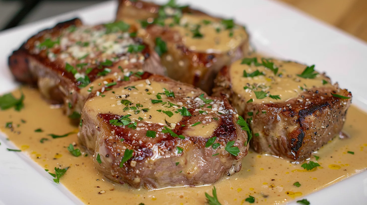 Slow Cooker Beef Chops With Garlic Parmesan Sauce